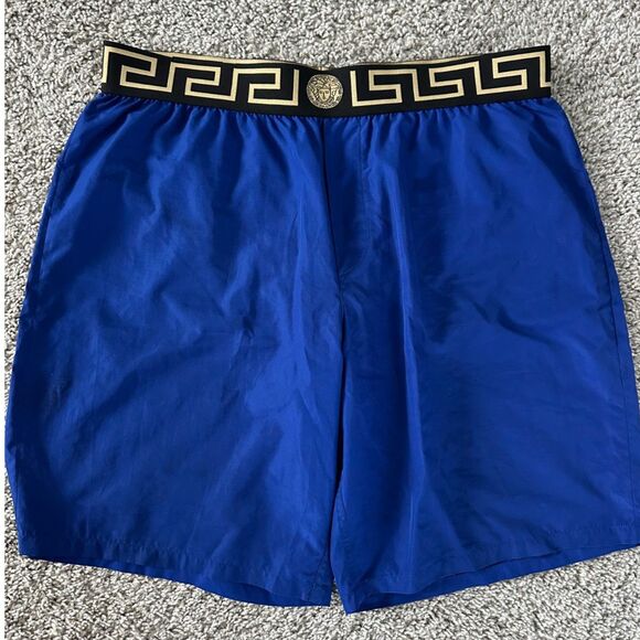 Versace Greca Border Medusa Blue Swim Shorts – Size 6 Medium (Boxed) - Picture 1 of 9